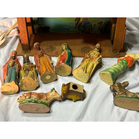 Vintage ITALY Lighted Music Box Nativity Set Silent Night Gorgeous - Picture 12 of 16